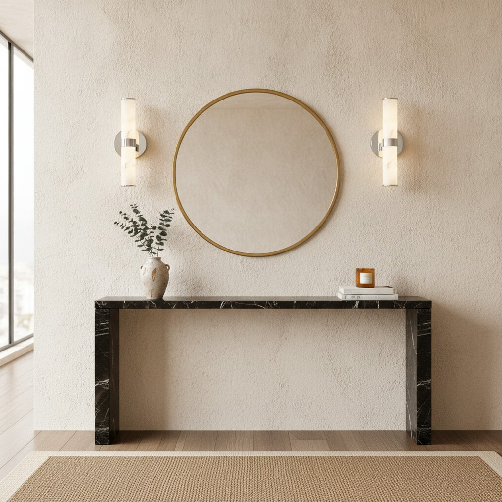 Modern Resin Marble Chrome Wall Sconce Set of 2 — styled in a Maison Bruxelle interior