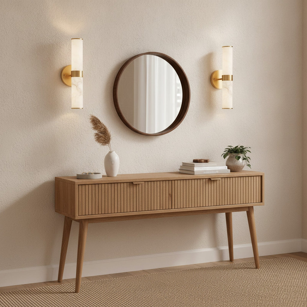 Golden Modern Resin Wall Sconce Set of 2 — styled in a Maison Bruxelle interior
