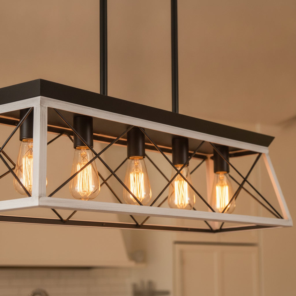 Modern Industrial Black White 5-Light Pendant Chandelier — detail — Maison Bruxelle