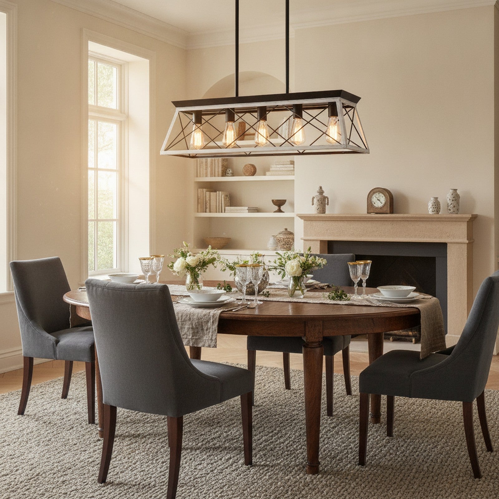 Modern Industrial Black White 5-Light Pendant Chandelier — styled — Maison Bruxelle