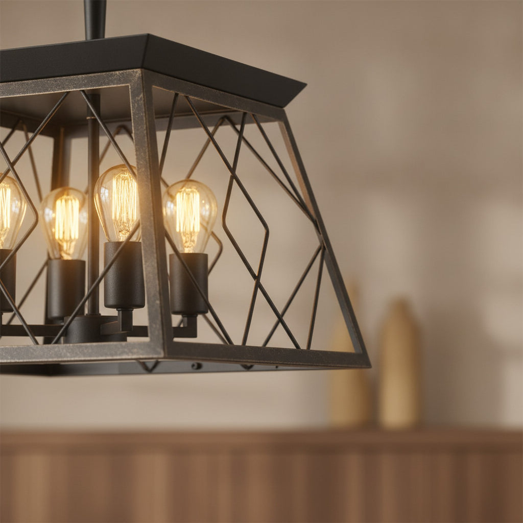 Modern Industrial Black Gold 4-Light Pendant Chandelier — detail — Maison Bruxelle
