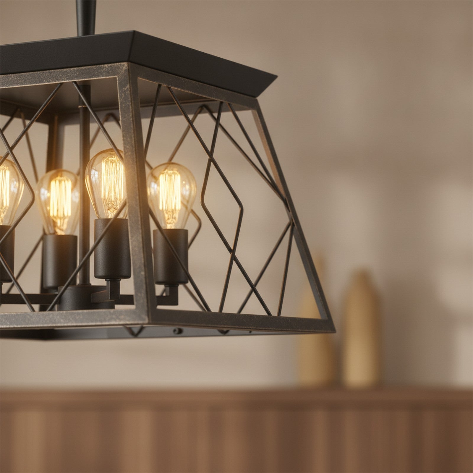 Modern Industrial Black Gold 4-Light Pendant Chandelier — detail — Maison Bruxelle