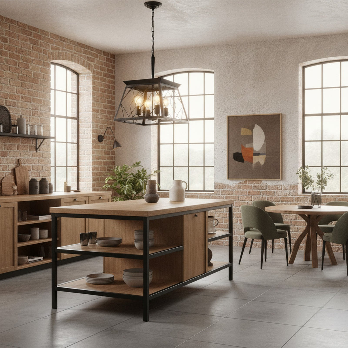 Modern Industrial Black Gold 4-Light Pendant Chandelier — styled in a Maison Bruxelle interior