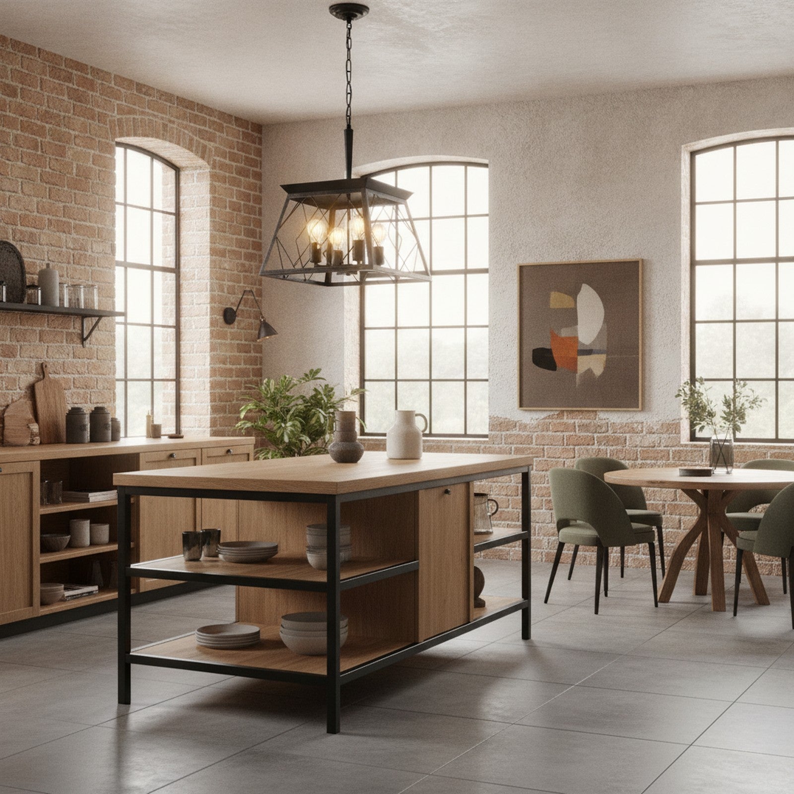Modern Industrial Black Gold 4-Light Pendant Chandelier — styled in a Maison Bruxelle interior