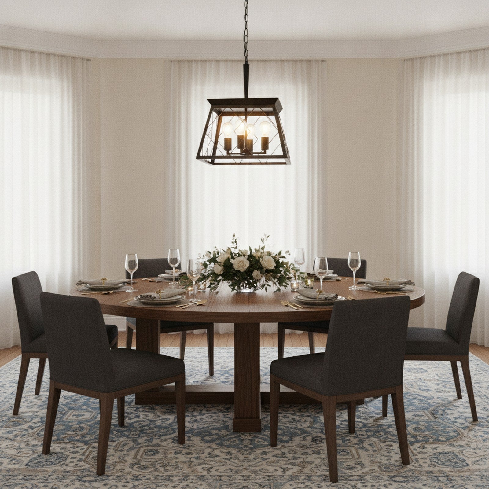 Modern Industrial Black Gold 4-Light Pendant Chandelier — styled — Maison Bruxelle
