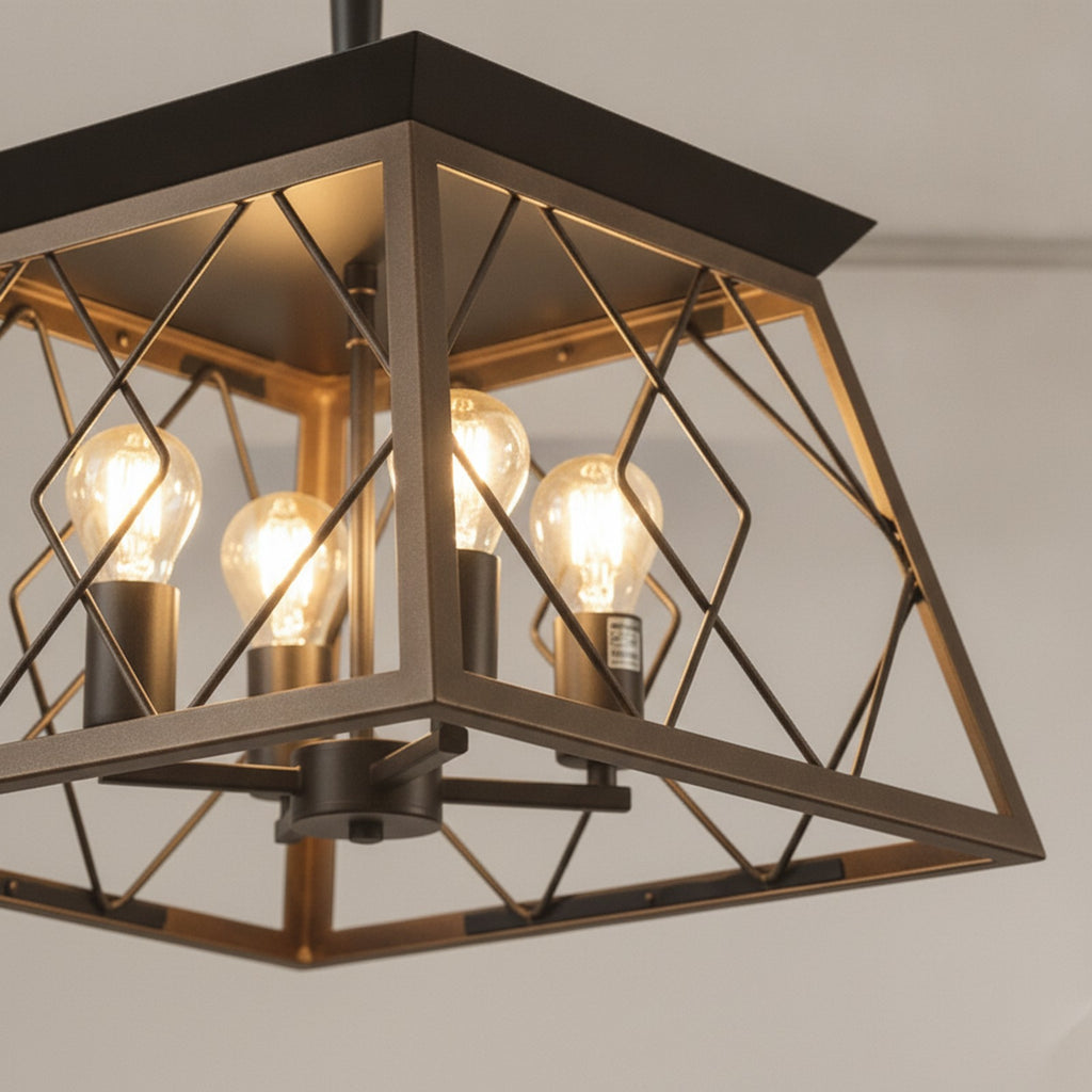 Modern Industrial Walnut 4-Light Pendant Chandelier — detail — Maison Bruxelle