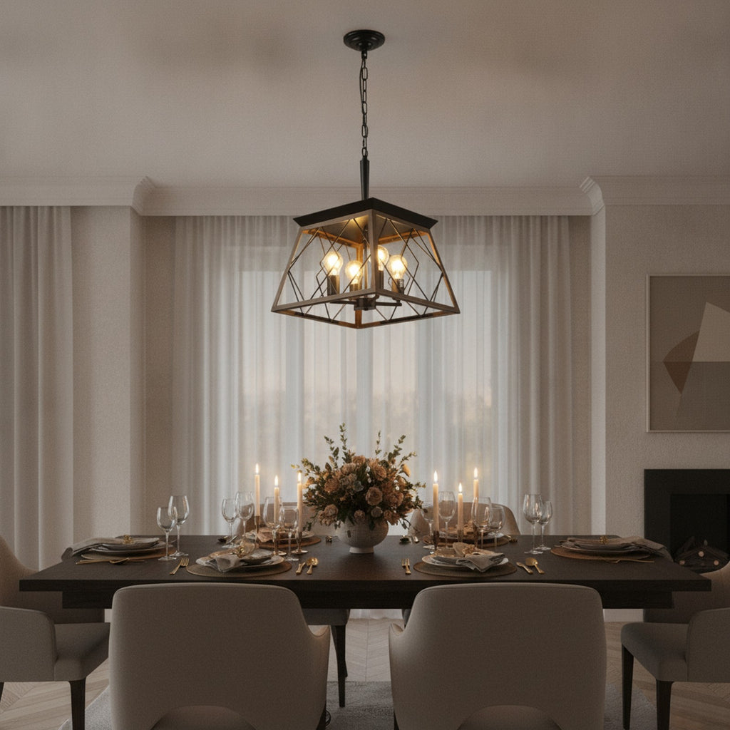 Modern Industrial Walnut 4-Light Pendant Chandelier — styled — Maison Bruxelle