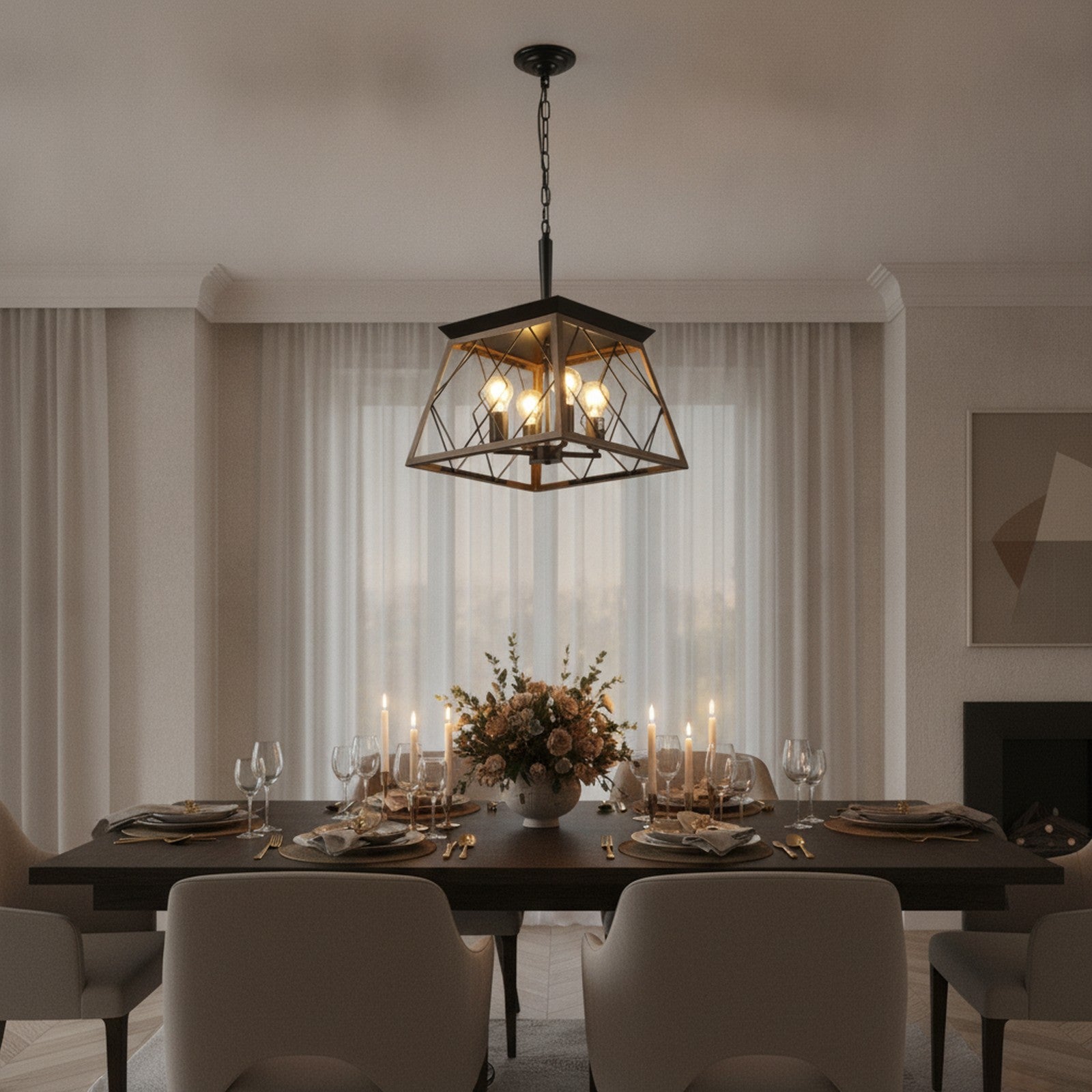 Modern Industrial Walnut 4-Light Pendant Chandelier — styled — Maison Bruxelle