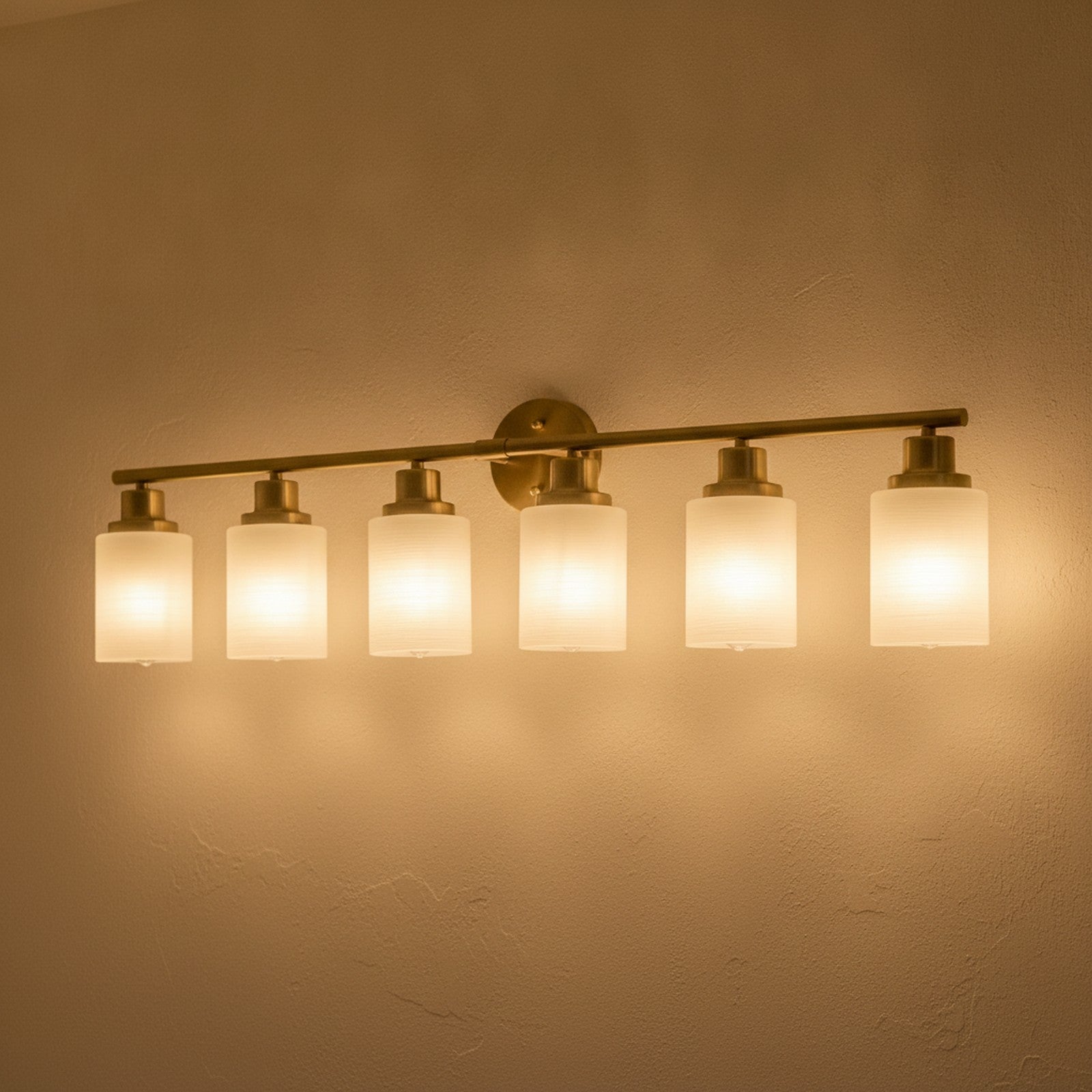 Modern Golden 6-Light Vanity Wall Sconce With Frosted Glass — detail — Maison Bruxelle