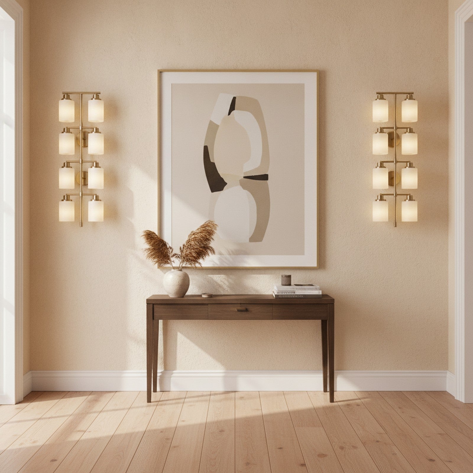 Modern Golden 6-Light Vanity Wall Sconce With Frosted Glass — styled — Maison Bruxelle