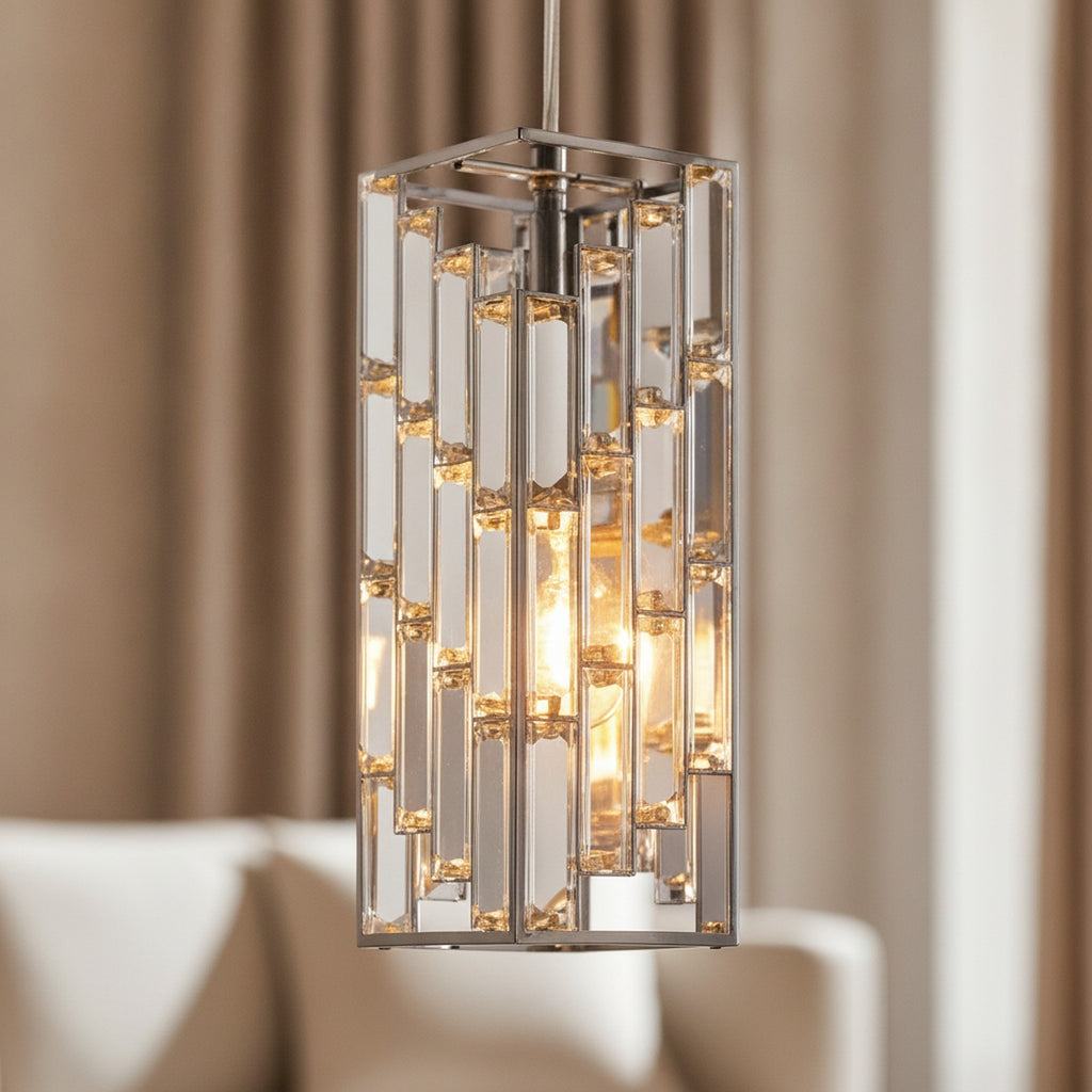 Modern Crystal Pendant Light 3-Pack, Chrome Finish — detail — Maison Bruxelle