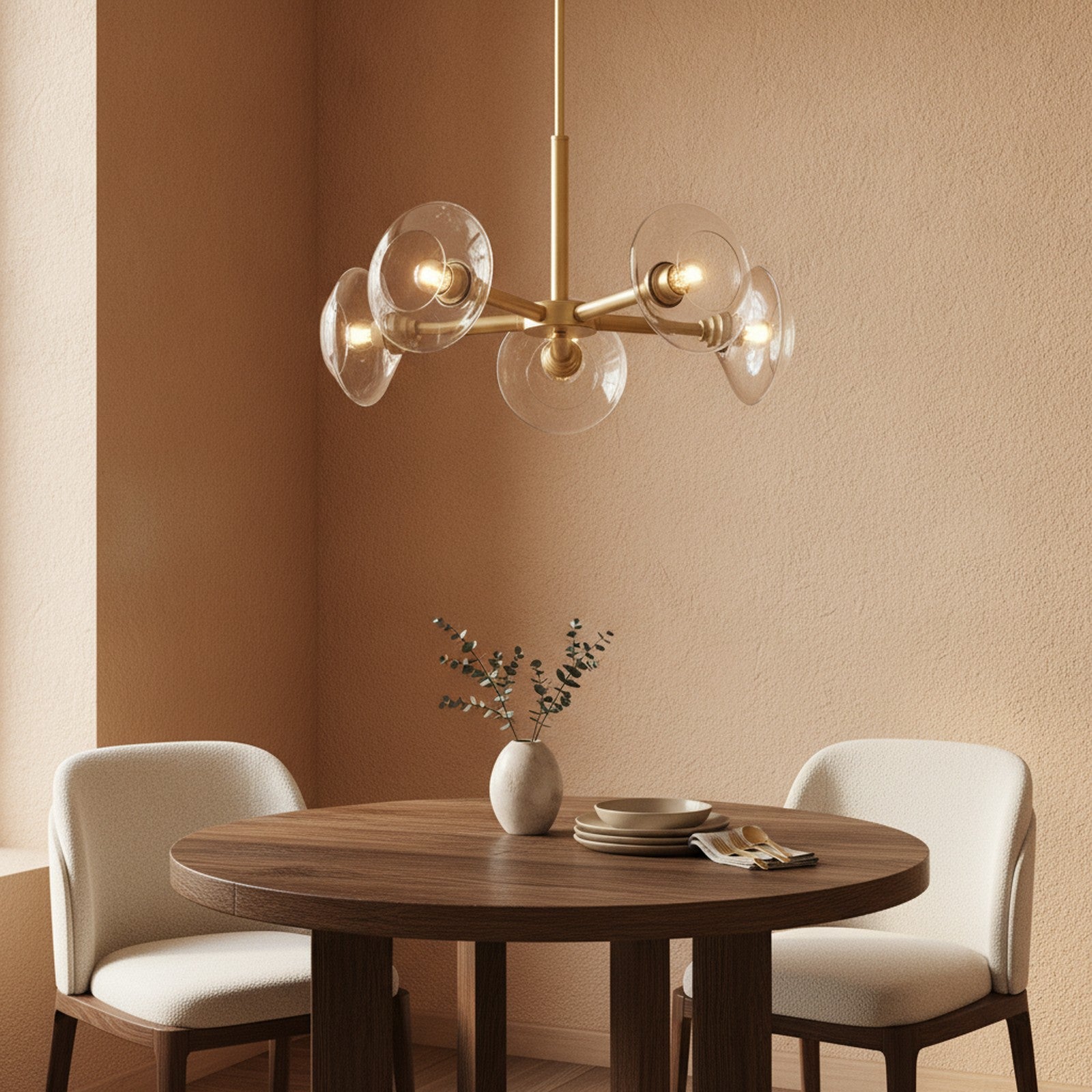 Modern Mid-Century Gold 5-Light Sputnik Chandelier — styled in a Maison Bruxelle interior
