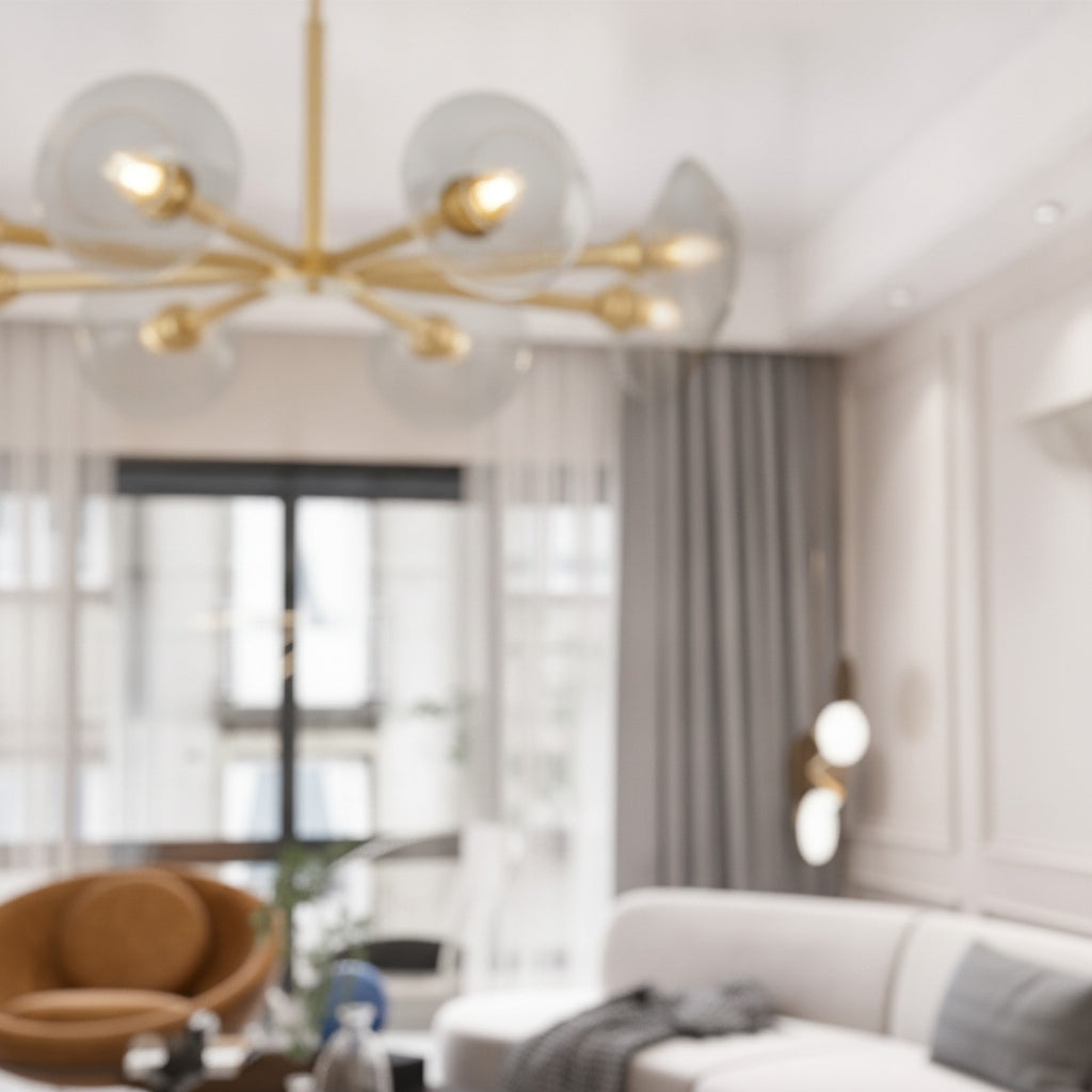 Modern Gold 8-Light Sputnik Chandelier With Clear Glass — detail — Maison Bruxelle