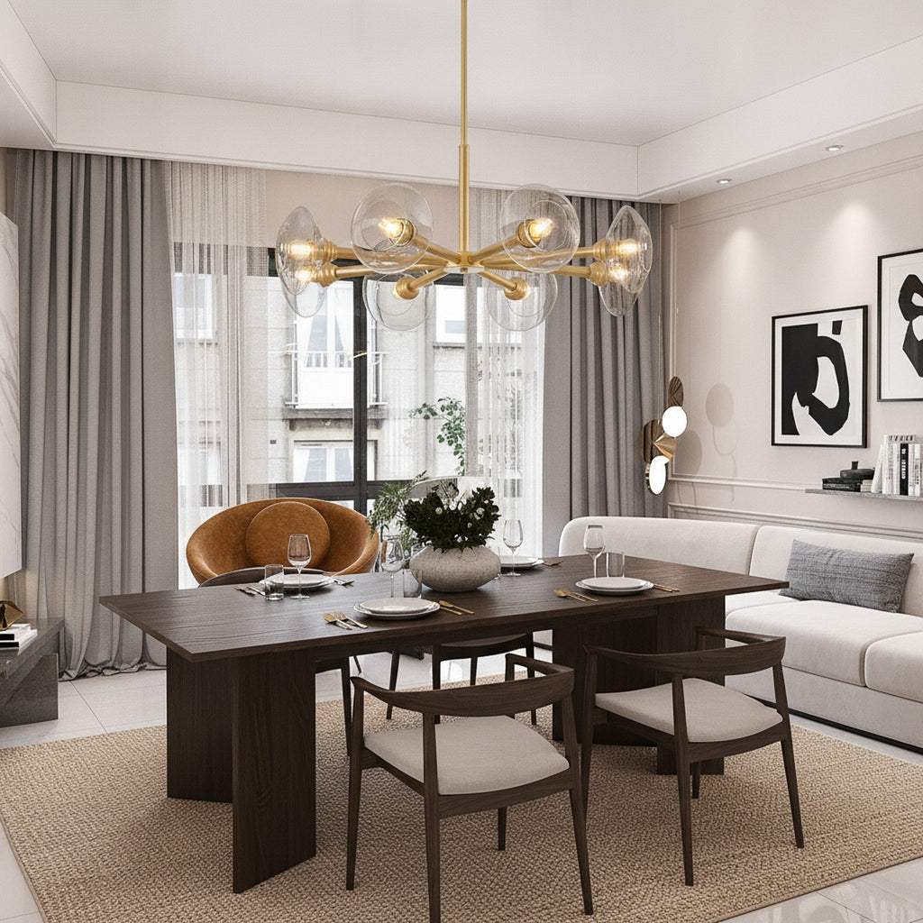Modern Gold 8-Light Sputnik Chandelier With Clear Glass — styled in a Maison Bruxelle interior