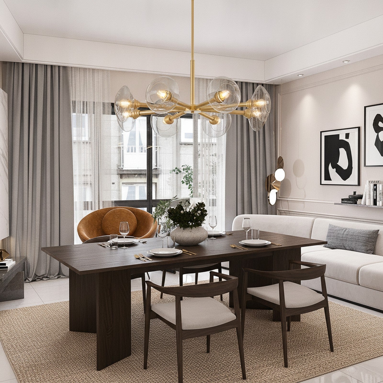 Modern Gold 8-Light Sputnik Chandelier With Clear Glass — styled in a Maison Bruxelle interior