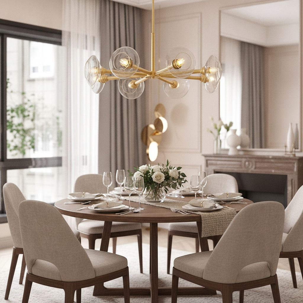 Modern Gold 8-Light Sputnik Chandelier With Clear Glass — styled — Maison Bruxelle