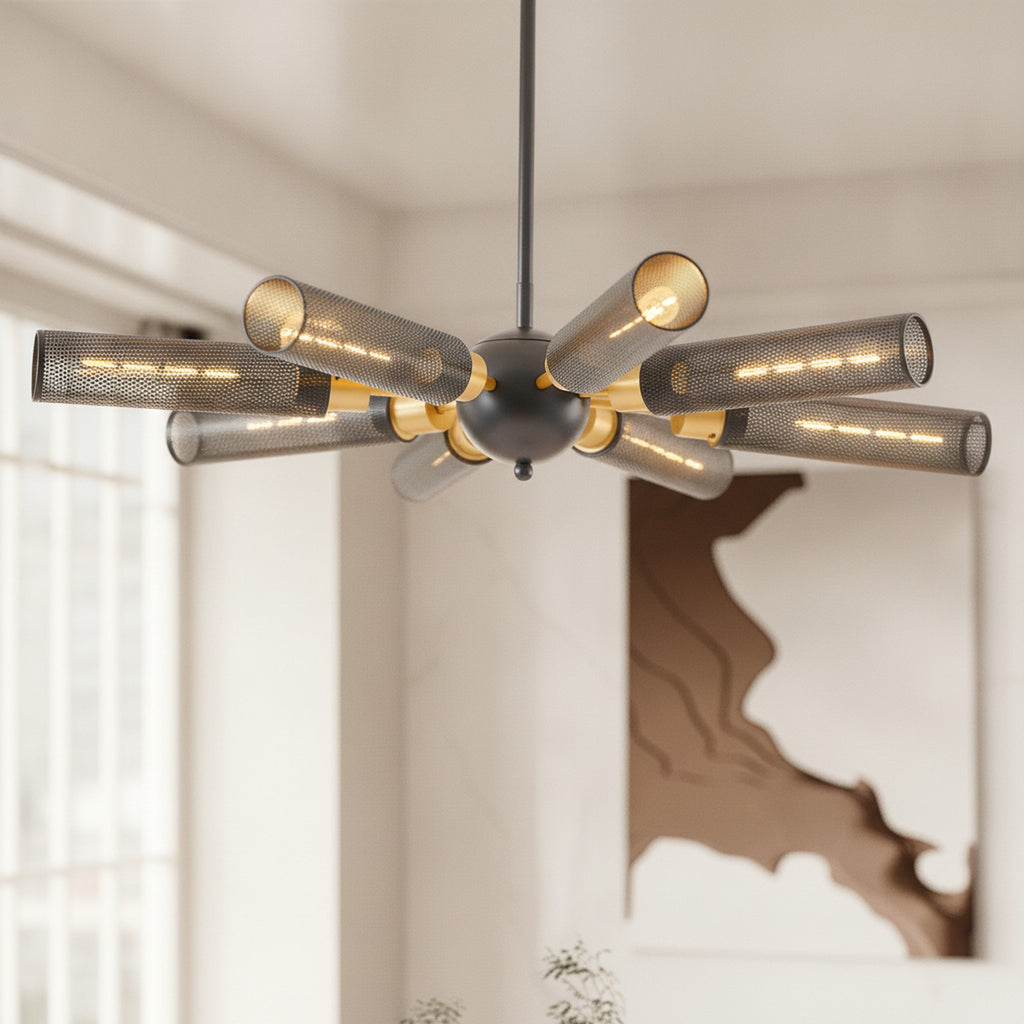 Modern Industrial Black Gold 8-Light Sputnik Chandelier — detail — Maison Bruxelle