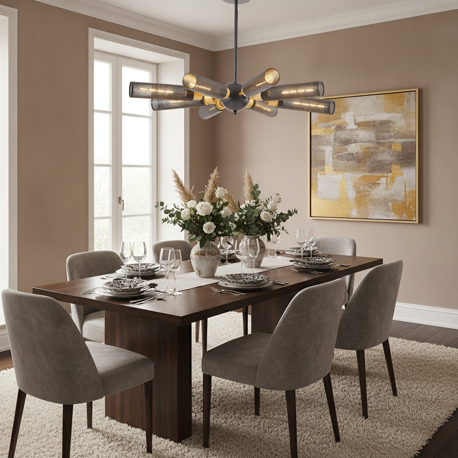 Modern Industrial Black Gold 8-Light Sputnik Chandelier — styled — Maison Bruxelle