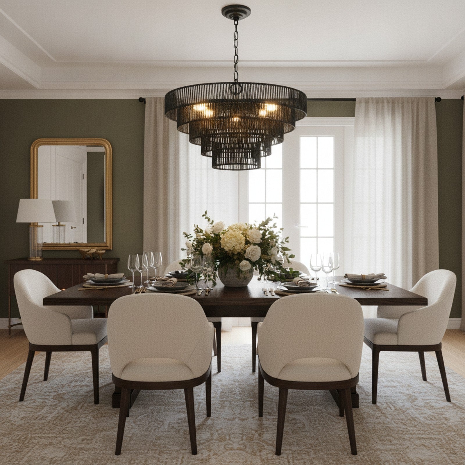 Rustic Boho Farmhouse Black Hemp Rope 8-Light Chandelier — styled — Maison Bruxelle