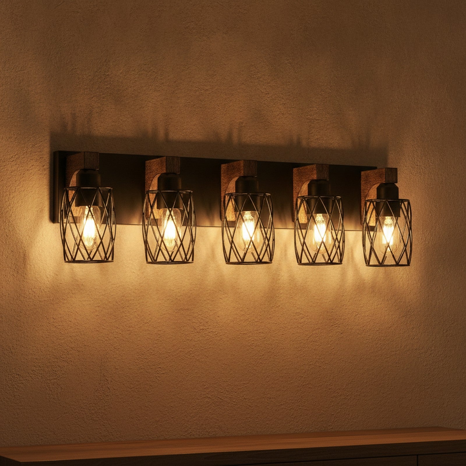 Industrial Vintage Black Cage 5-Light Wall Sconce — detail — Maison Bruxelle