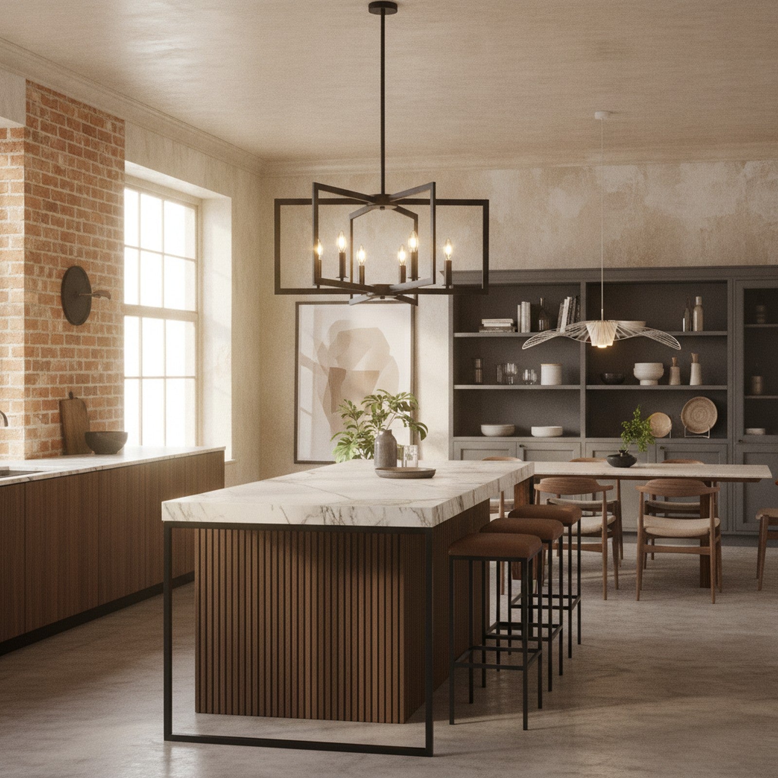 Modern Industrial Black Geometric 8-Light Chandelier — styled in a Maison Bruxelle interior