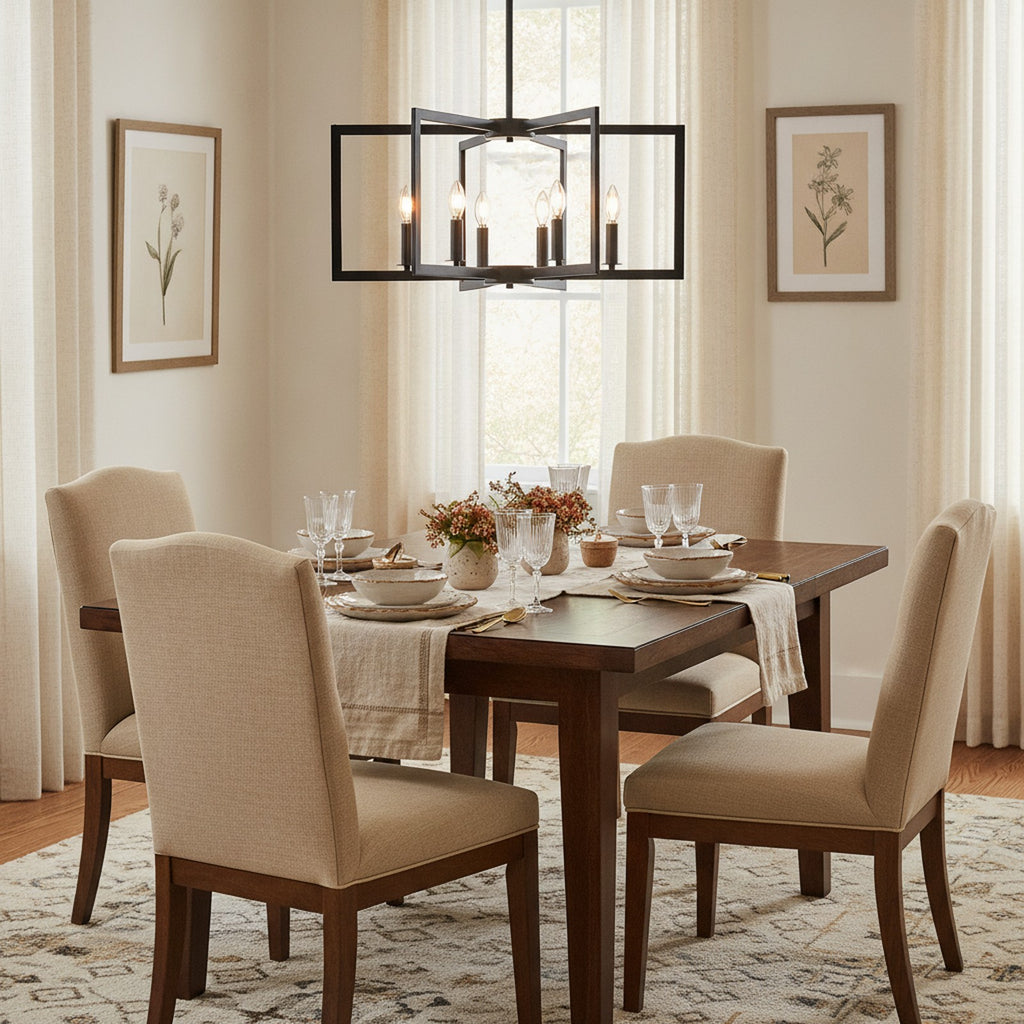 Modern Industrial Black Geometric 8-Light Chandelier — styled — Maison Bruxelle