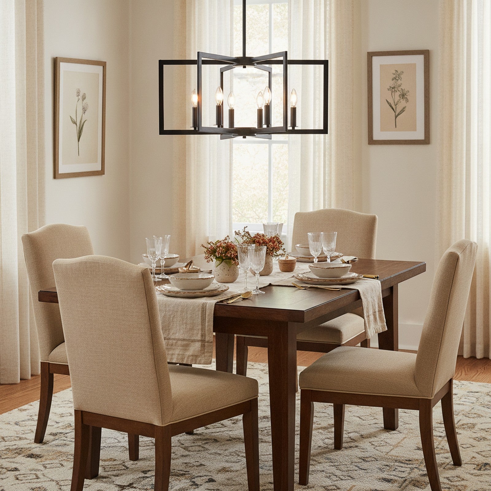 Modern Industrial Black Geometric 8-Light Chandelier — styled — Maison Bruxelle