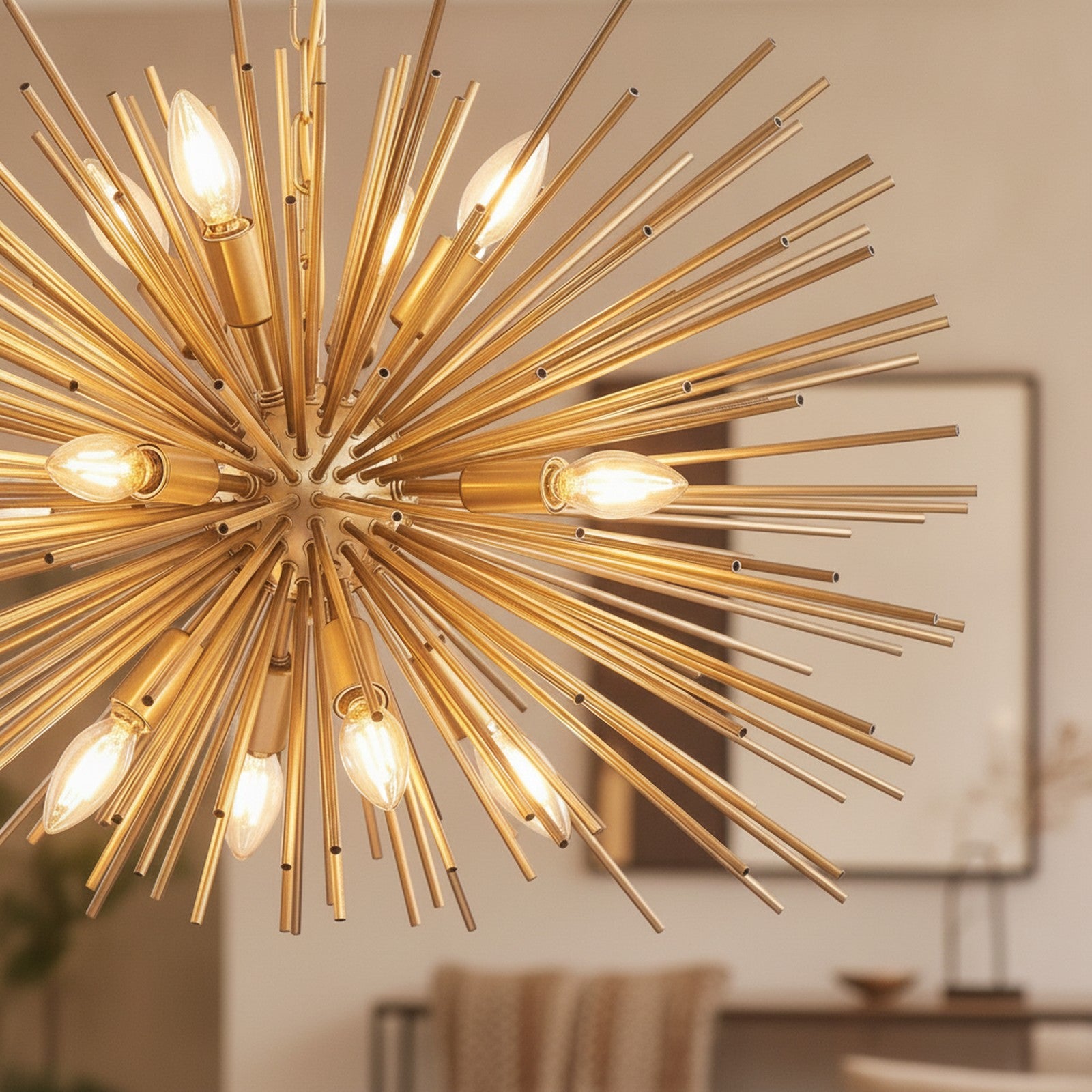 Mid-Century Modern Gold 12-Light Starburst Chandelier — detail — Maison Bruxelle