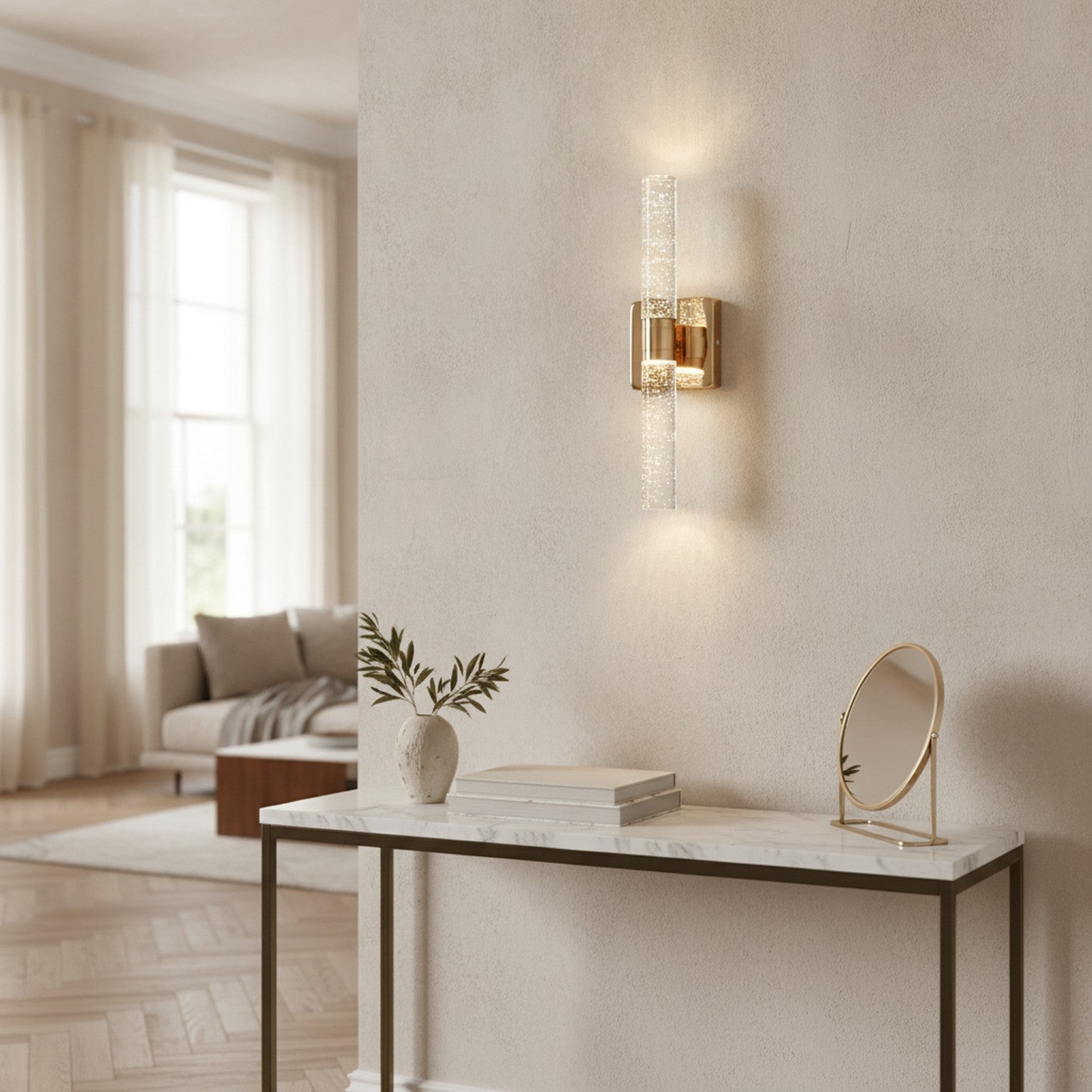 Modern Contemporary Gold Crystal 2-Light Wall Sconce — styled in a Maison Bruxelle interior