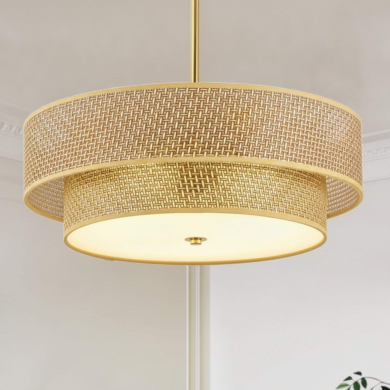 Modern Boho Woven Rattan Semi Flush Mount Light — detail — Maison Bruxelle