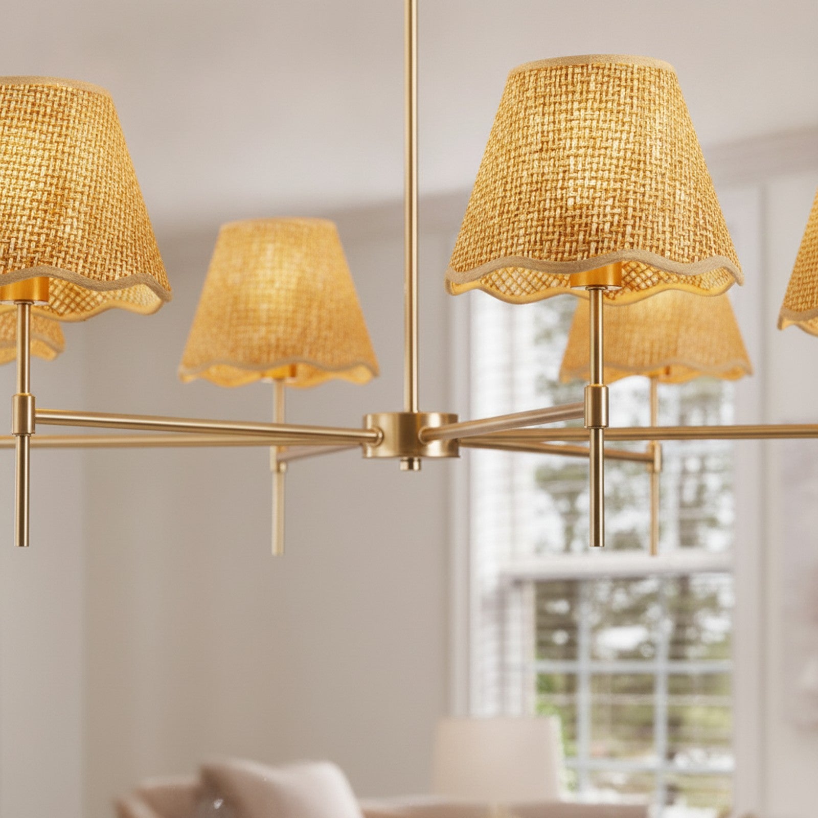 Boho Rattan 6-Light Chandelier — detail — Maison Bruxelle