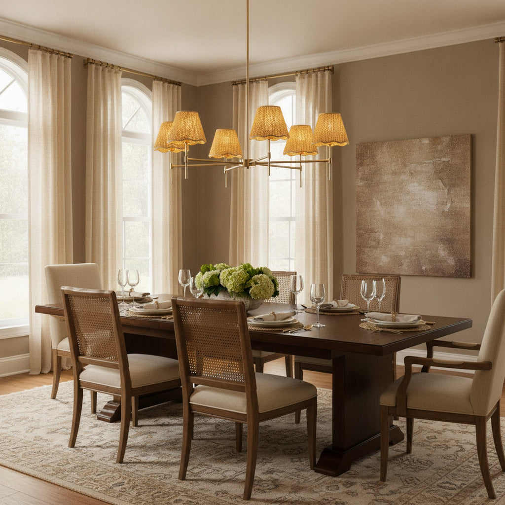 Boho Rattan 6-Light Chandelier — styled — Maison Bruxelle