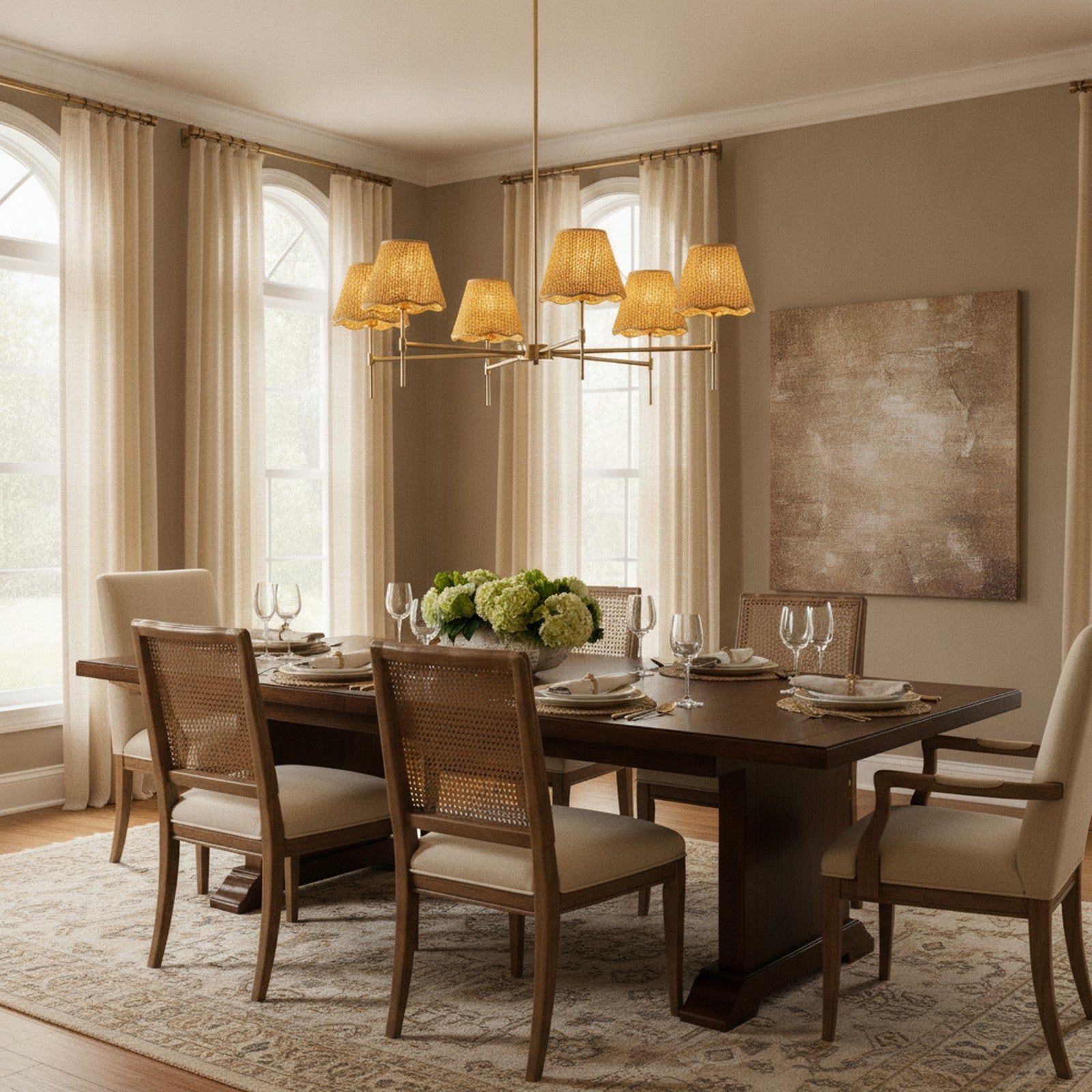 Boho Rattan 6-Light Chandelier — styled — Maison Bruxelle