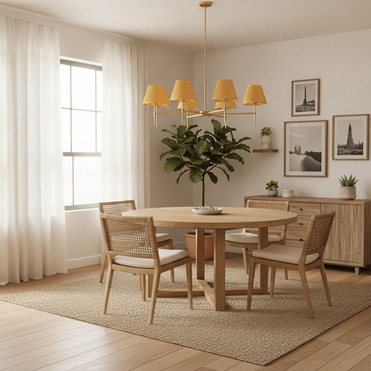 Gold 8-Light Boho Rustic Rattan Chandelier — styled in a Maison Bruxelle interior