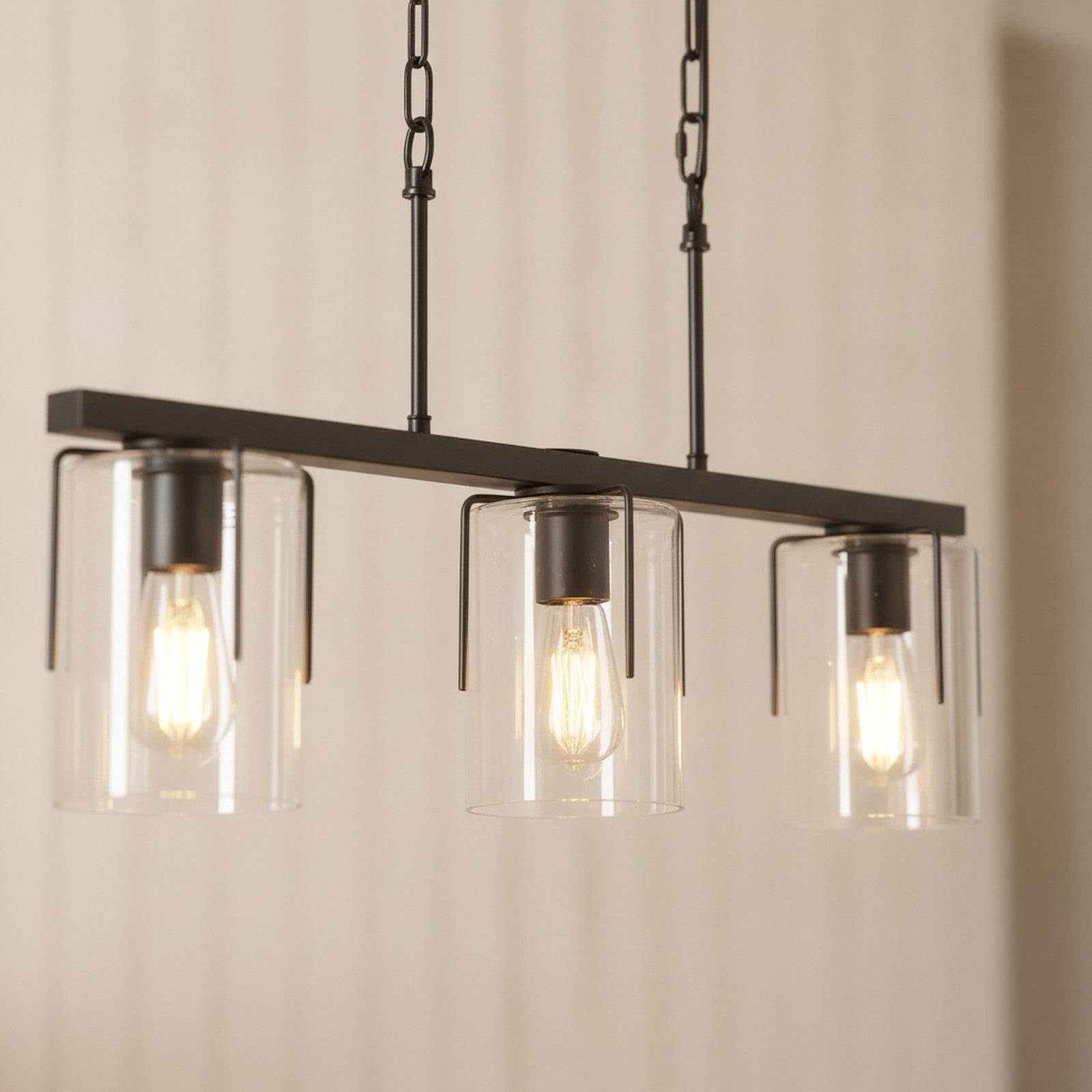 Industrial Matte Black 3-Light Linear Pendant Chandelier — detail — Maison Bruxelle