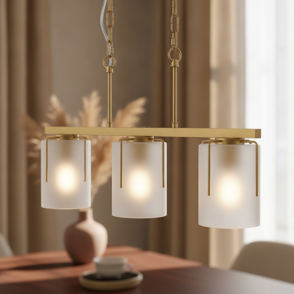 Modern Gold Industrial 3-Light Linear Chandelier — detail — Maison Bruxelle