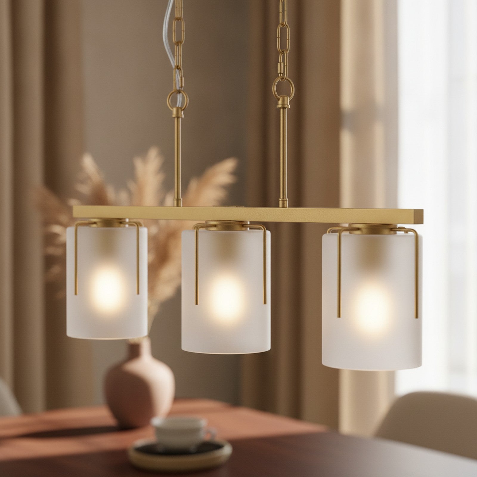 Modern Gold Industrial 3-Light Linear Chandelier — detail — Maison Bruxelle
