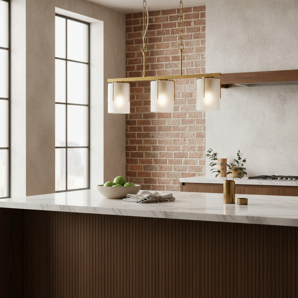 Modern Gold Industrial 3-Light Linear Chandelier — styled in a Maison Bruxelle interior