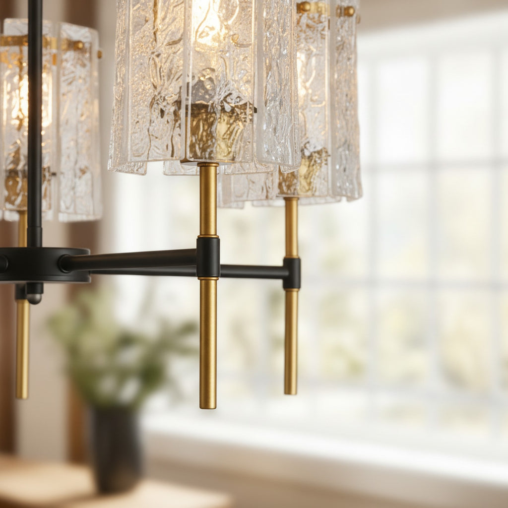 Modern Black Gold 5-Light Textured Glass Chandelier — detail — Maison Bruxelle