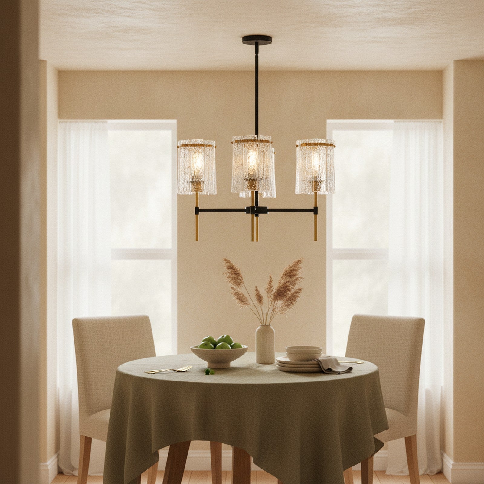 Modern Black Gold 5-Light Textured Glass Chandelier — styled in a Maison Bruxelle interior