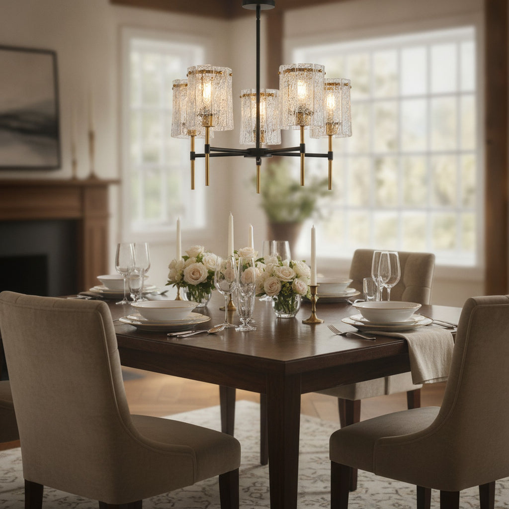 Modern Black Gold 5-Light Textured Glass Chandelier — styled — Maison Bruxelle