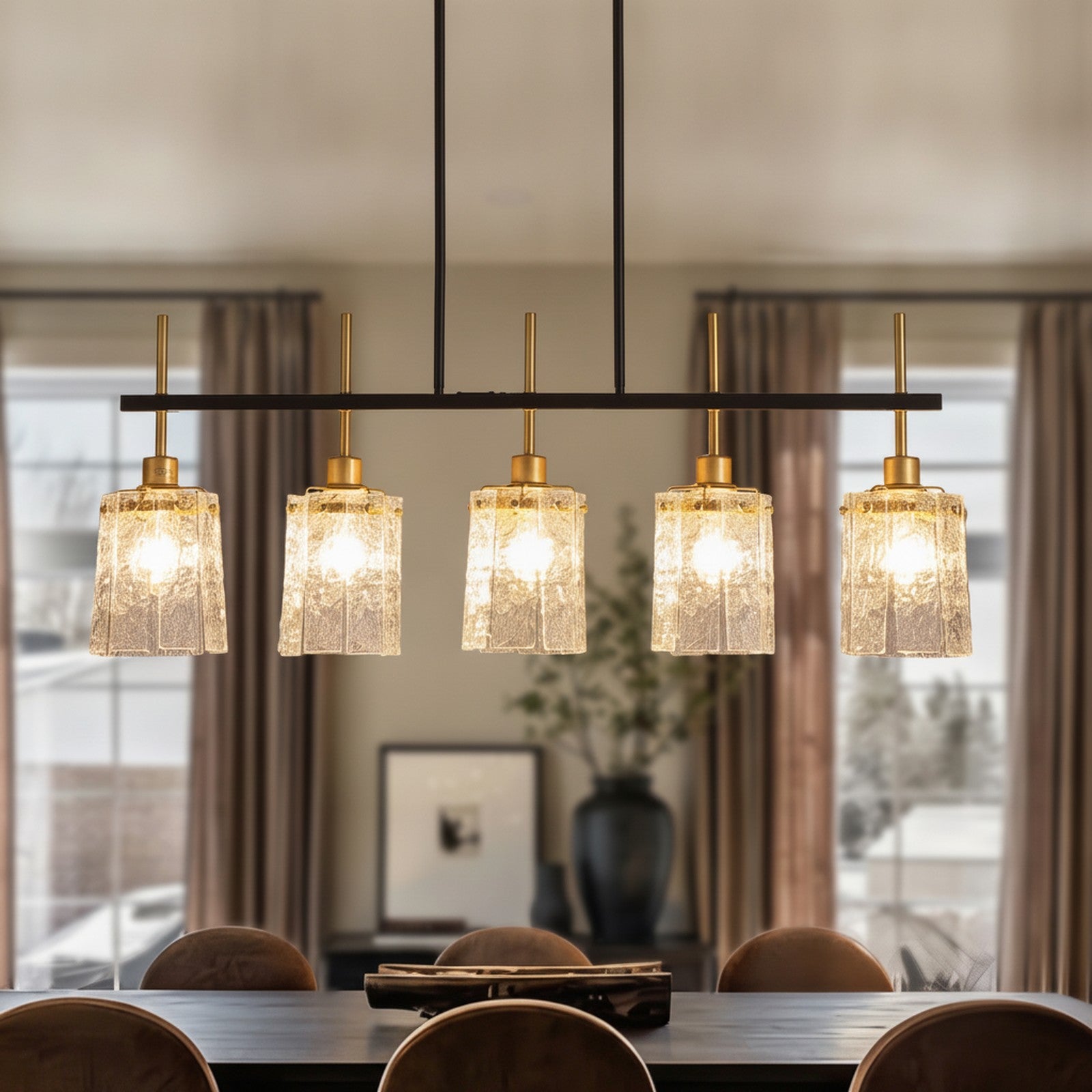 Farmhouse 5-Light Rustic Glass Chandelier — detail — Maison Bruxelle