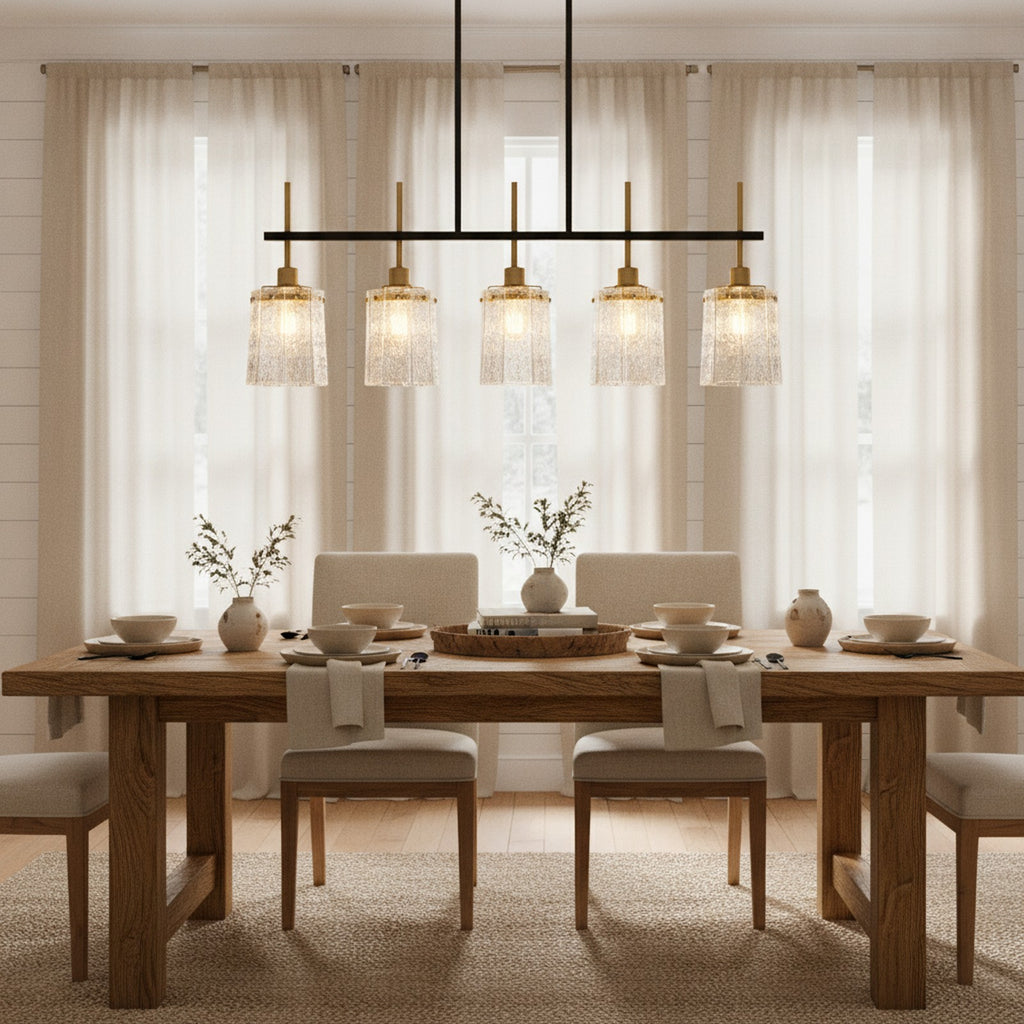 Farmhouse 5-Light Rustic Glass Chandelier — styled in a Maison Bruxelle interior