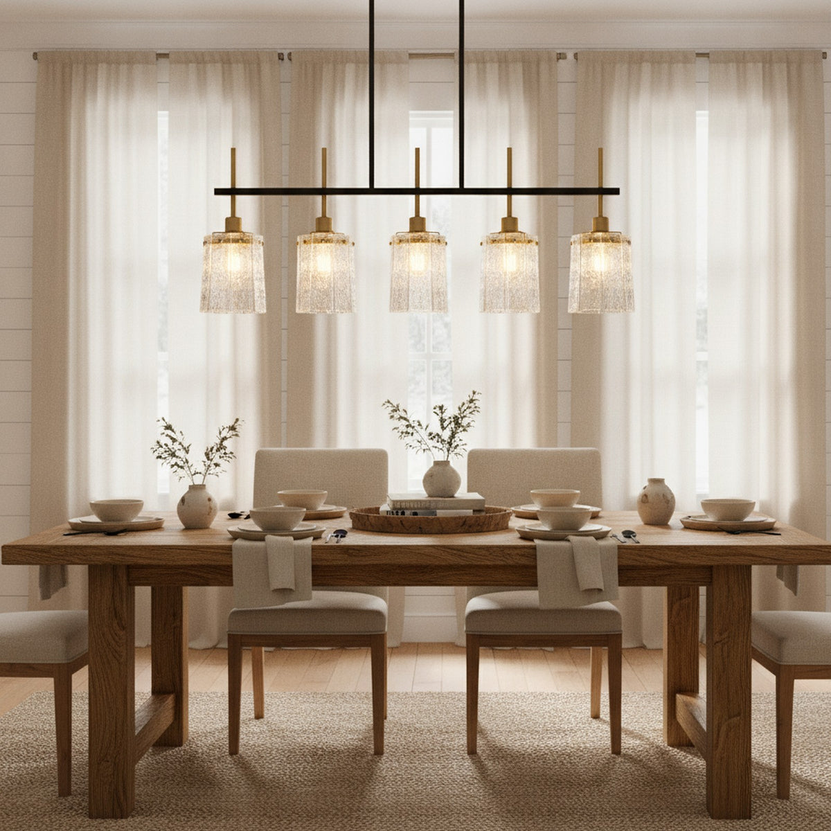 Farmhouse 5-Light Rustic Glass Chandelier — styled in a Maison Bruxelle interior
