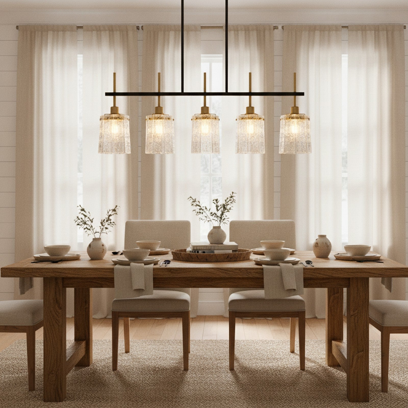 Farmhouse 5-Light Rustic Glass Chandelier — styled in a Maison Bruxelle interior