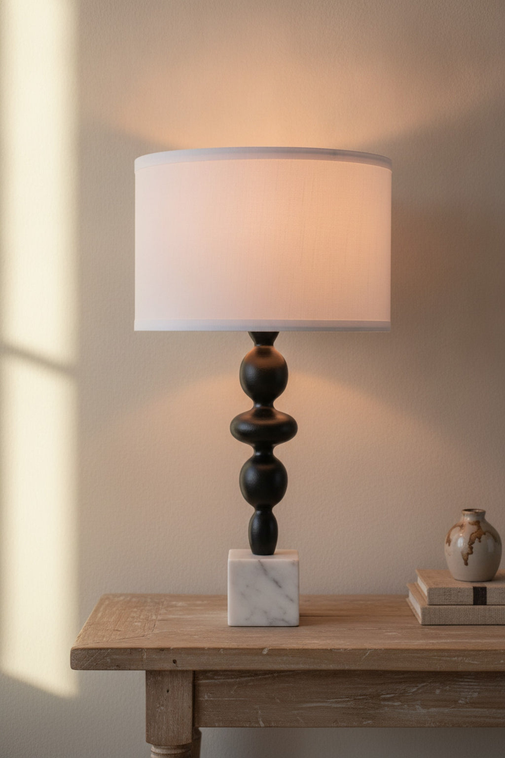 Black & White Table Lamp, Round Four-Tiered Body — detail — Maison Bruxelle