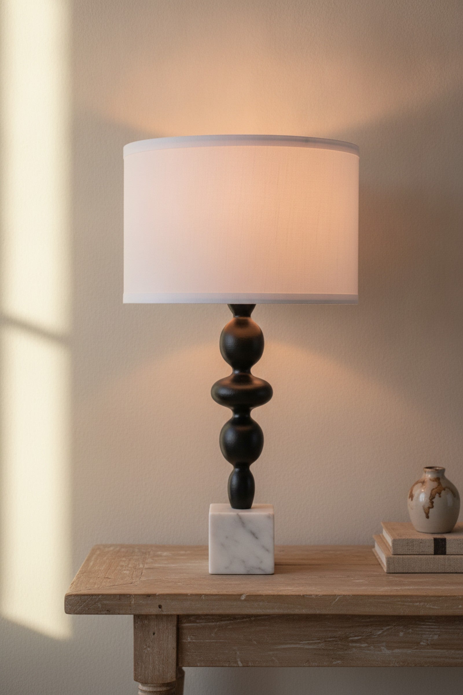 Black & White Table Lamp, Round Four-Tiered Body — detail — Maison Bruxelle