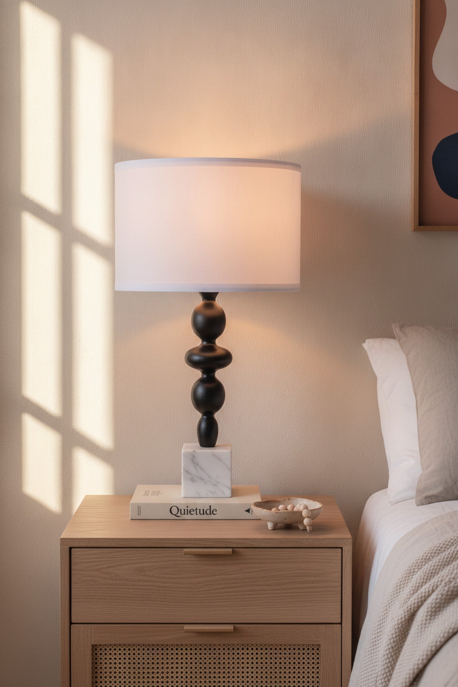 Black & White Table Lamp, Round Four-Tiered Body — styled in a Maison Bruxelle interior