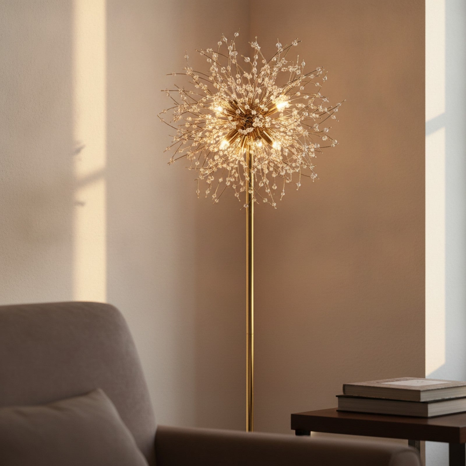 Modern K9 Crystal Floor Lamp, Gold Finish — detail — Maison Bruxelle