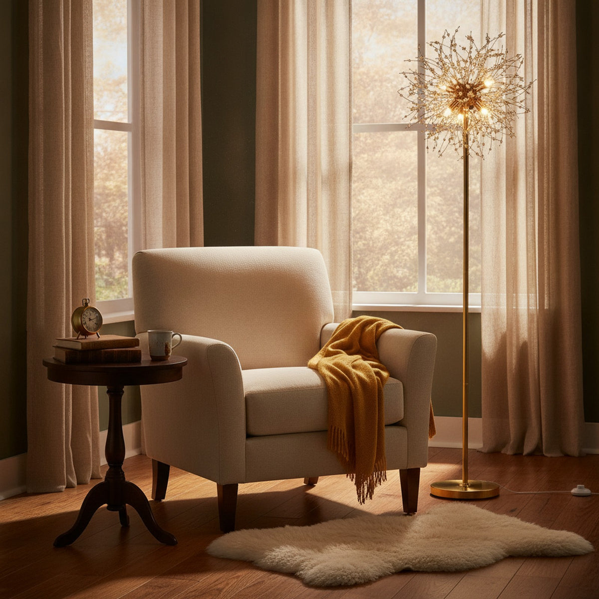 Modern K9 Crystal Floor Lamp, Gold Finish — styled in a Maison Bruxelle interior